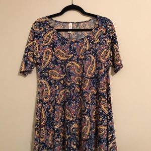 🏔Lularoe Perfect T, XS, blue and yellow paisley